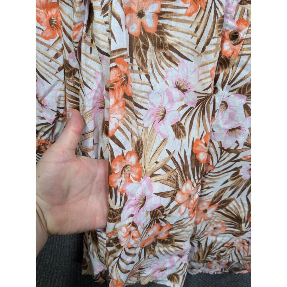 Lands End Linen Tunic Top Womens 1X Plus Floral Print Button Shirt Hawaiian - Picture 2 of 12